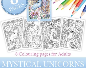 Livre de coloriage peint à la main de la licorne mystique