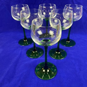 Luminarc France 6 Vintage Wine Glasses Green Stem – 1980’s - Green Glass French Stemware