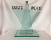 Menorah by J. Anthony Atkins - Glass with Stone Candle Holders - Great Condition - Signed by Artist - Judaica