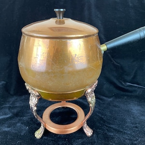 Vintage Mid-Century Brass, Plastic and Metal Fondue Set