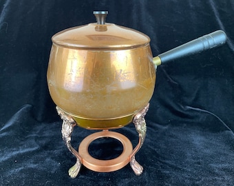 Vintage Mid-Century Brass, Plastic and Metal Fondue Set