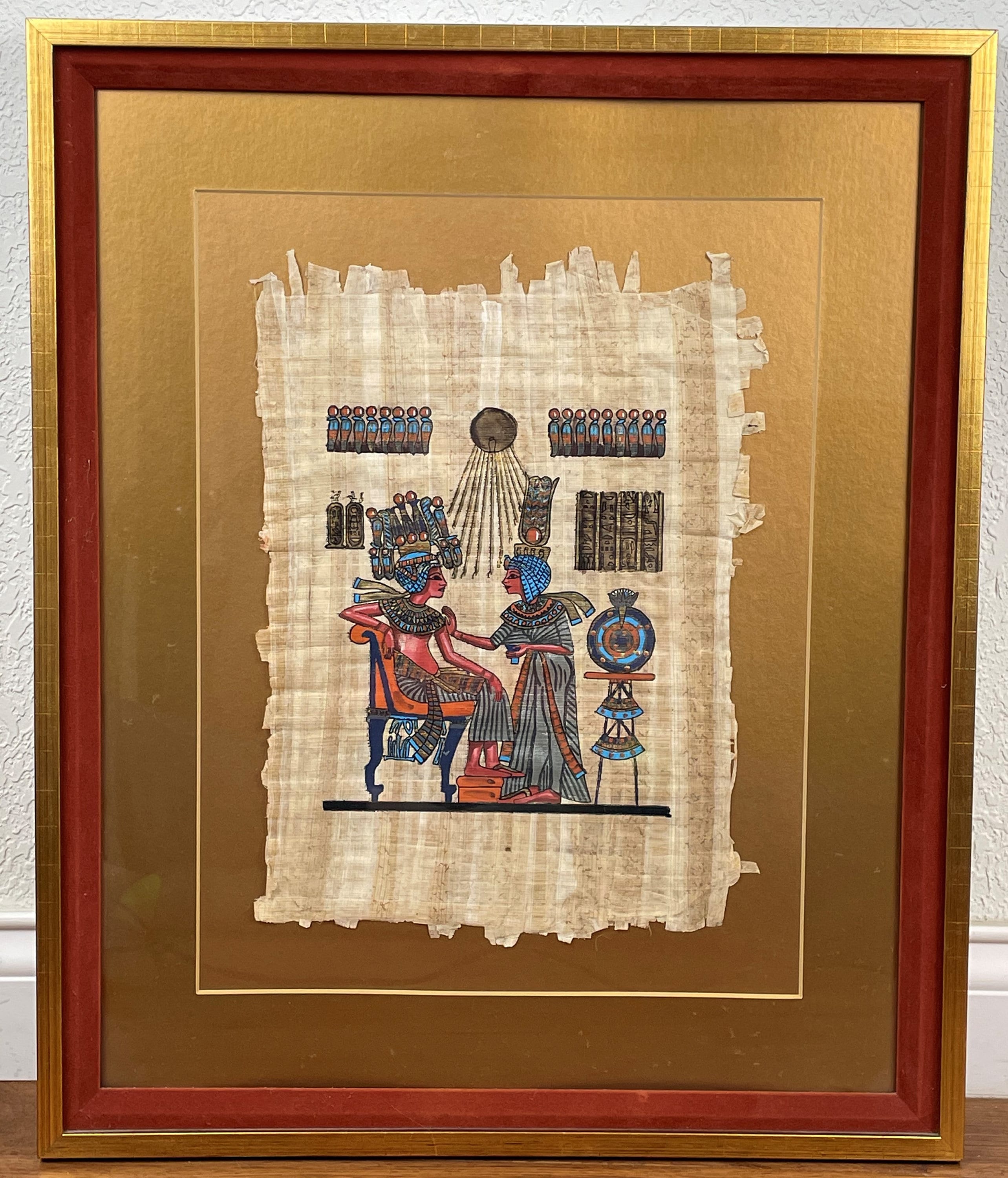 Egyptian Papyrus Paper Painting Anubis On Pedestal 9X13 