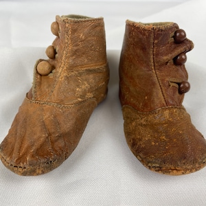 Turn of the Century Leather Baby Booties - Good Condition for Age