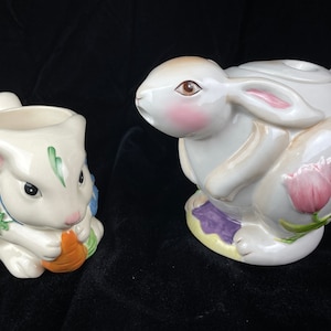 Rabbit Tea Pot, Lenox Poppies on Blue Rabbit Creamer - Bunnies, Easter, Tea, Collectible Teapots