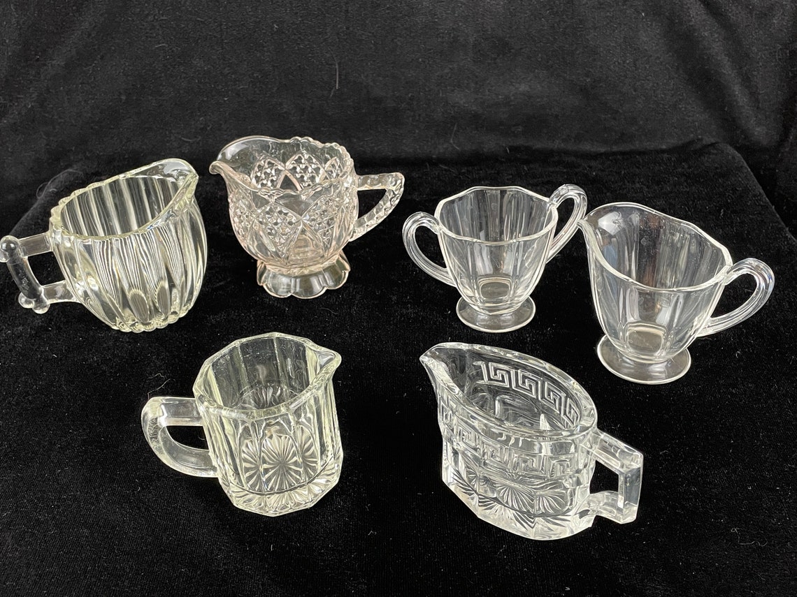 1 Glass Cream & Sugar Set 4 Glass Creamers Cut Glass Vintage Etsy