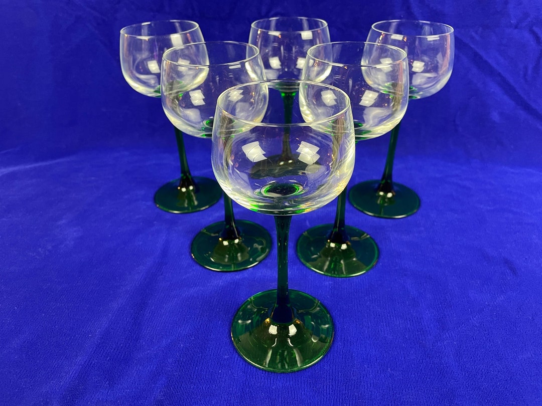 Luminarc France 6 Vintage Wine Glasses Green Stem 1980s Etsy