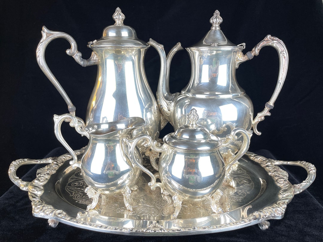 Sheridan Silver on Copper Tea Set & Tray Teapot Coffee Pot Sugar