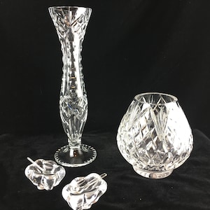 Crystal Vases and Salt and Pepper Holders - Daum France - Corene - Art Glass - Cut Crystal - Crystal Tableware - Bud Vase - Flower Vase
