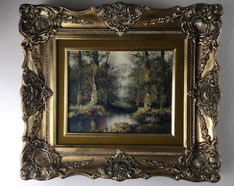 Landscape Oil Painting by J. Silvana. Canvas, Oil, American Impressionist.  20th Century Forest Landscape Trees