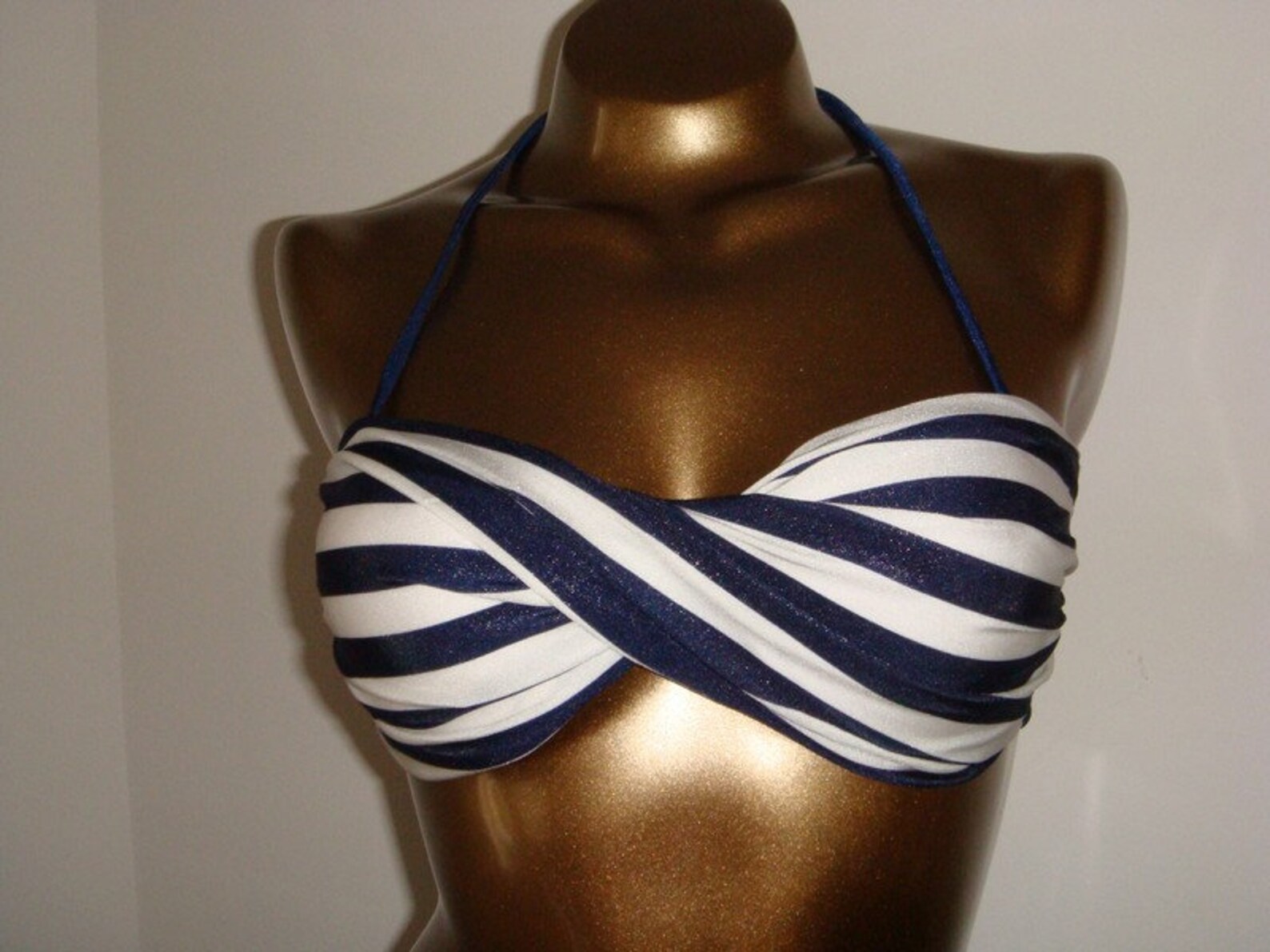 Swimsuit 2 Pieces Striped White Blue Sailor Bandeau Bikini Etsy
