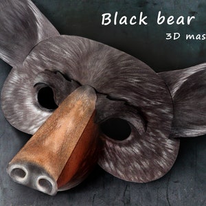 Maschera di carta stampabile 3D con orso nero
