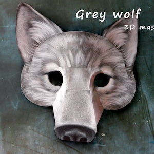 Maschera di carta stampabile 3D del lupo grigio
