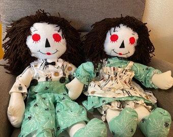 15" Creepy Halloween Raggedy Ann and Andy Doll Set