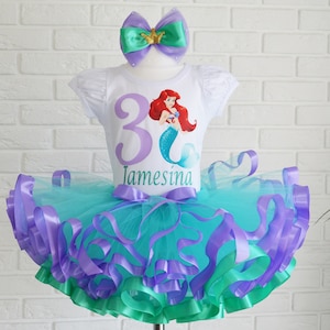 Mermaid Birthday tutu outfit, Princess Ariel birthday tutu set, Personalization Mermaid Birthday Party outfit, Little Mermaid Ariel Costume
