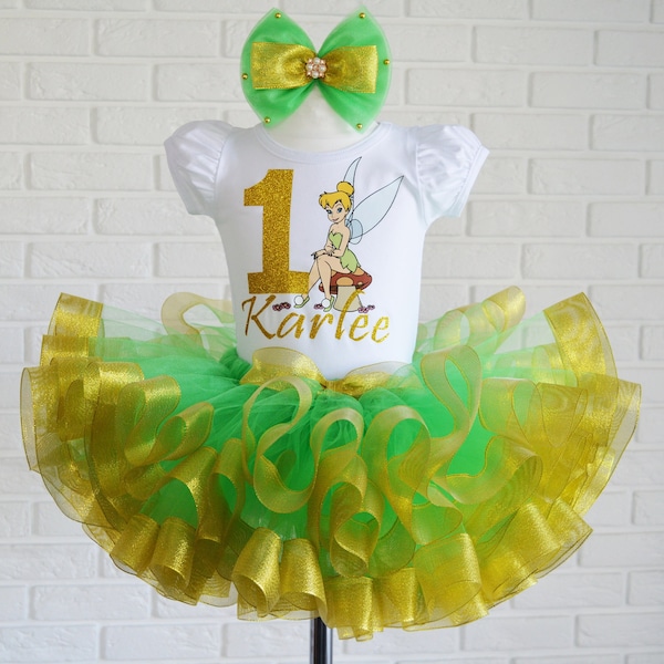 Tinkerbell Birthday tutu outfit, Fairy birthday set Tinker Bell 1st birthday party tutu dress