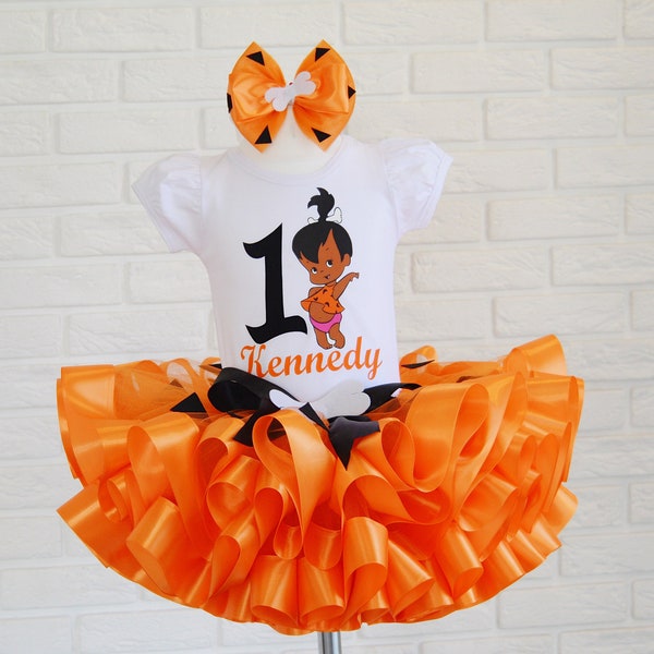 Orange Pebbles Birthday tutu outfit, Girls pebbles birthday tutu set, Pebbles 1st birthday party dress, Pebbles Halloween costume cake smash