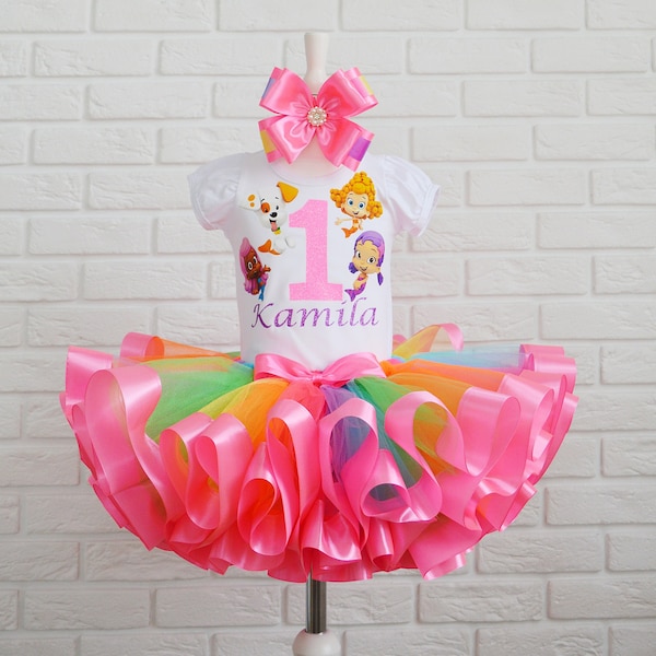 Bubble Guppies rainbow birthday outfit Baby Girls, Guppies Molly Deema Oona birthday tutu set, Bubble Guppies 1st birthday party tutu dress