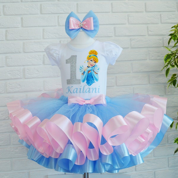 Princess Cinderella Birthday outfit, Cinderella birthday party tutu set.