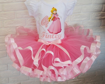 Princess Peach Birthday tutu outfit for baby girl, Custom Princess Peach birthday tutu set.