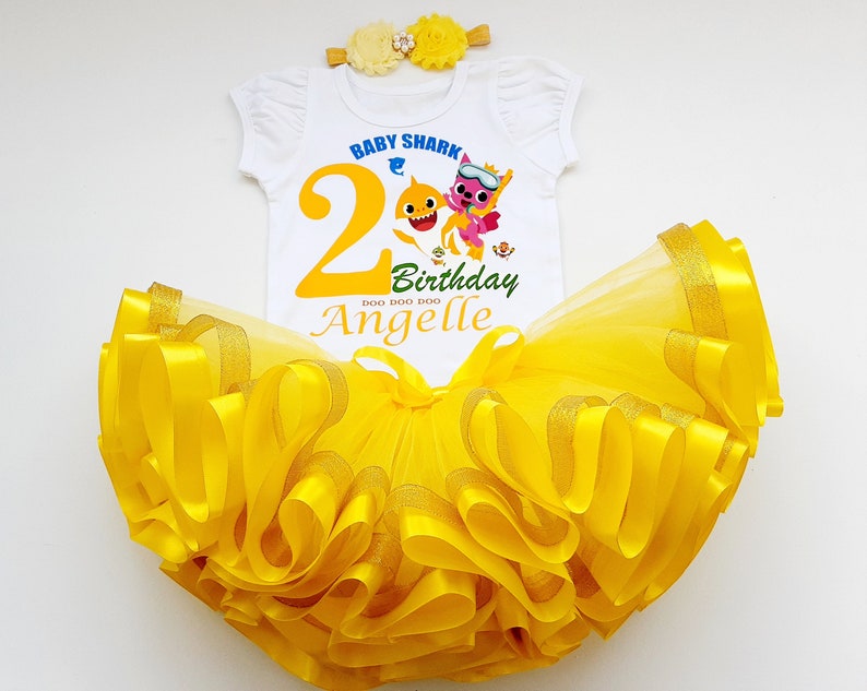 Baby Shark Birthday Tutu Outfit Yellow Shark Tutu Set Etsy