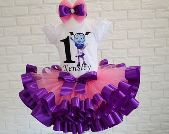 Vampirina party Birthday Tutu set, Vampirina smash cake outfit Birthday costume, personalized Vampirina Purple and pink Party outfit