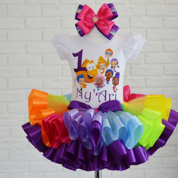 Bubble Guppies rainbow birthday tutu outfit, Guppies Molly Deema Oona Zooli birthday tutu set