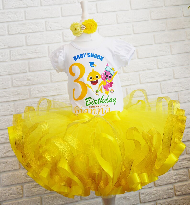 Baby Shark Birthday Tutu Outfit Yellow Shark Tutu Set Etsy