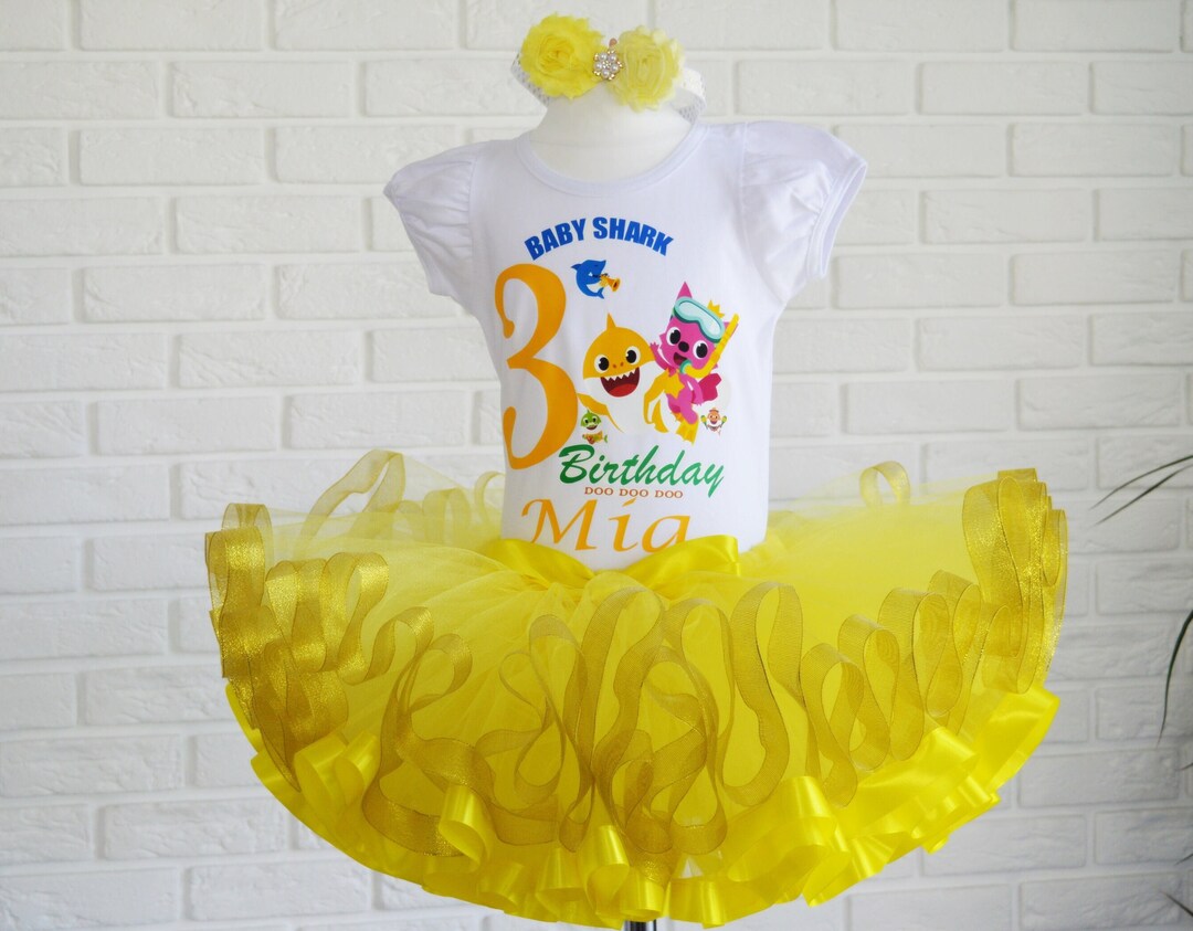 Baby Shark Birthday Tutu Outfit Yellow Shark Tutu Set Etsy
