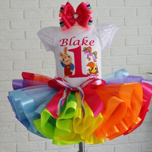 BabyFirst TV Birthday tutu outfit, Rainbow Horse Harry the Bunny and Vocabularry 1st birthday tutu set, Baby First TV party baby girl outfit