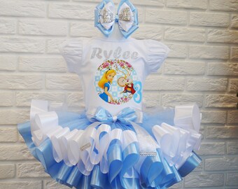 Alice in Wonderland Birthday tutu set, Wonderland Tea Party Birthday Outfit, Alice in ONEderland Birthday Outfit, Alice party Tutu costume