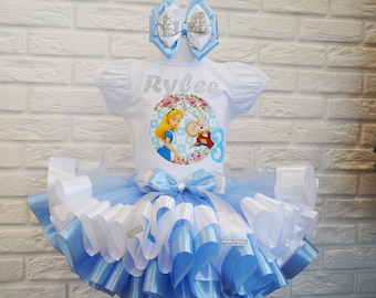 Alice in Wonderland Birthday tutu set, Wonderland Tea Party Birthday Outfit, Alice in ONEderland Birthday Outfit, Alice party Tutu costume