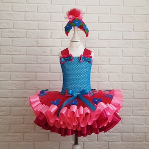 Poppy Girls halloween tutu dress, Trolls Birthday tutu outfit Poppy tutu set, birthday Poppy Trolls party dress, Poppy 1st dirthday dress