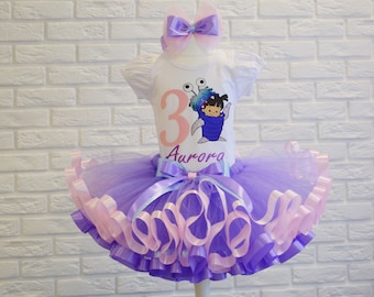 Boo Monster's Ins Pink and Purple Birthday outfit, Custom Monster's Ins birthday tutu set, Boo Monster's Ins 1st birthday party dress