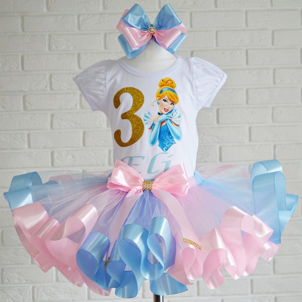 Princess Cinderella Birthday outfit, Cinderella birthday tutu set, Princesses birthday party dress, Cinderella birthday tutu set baby girls.