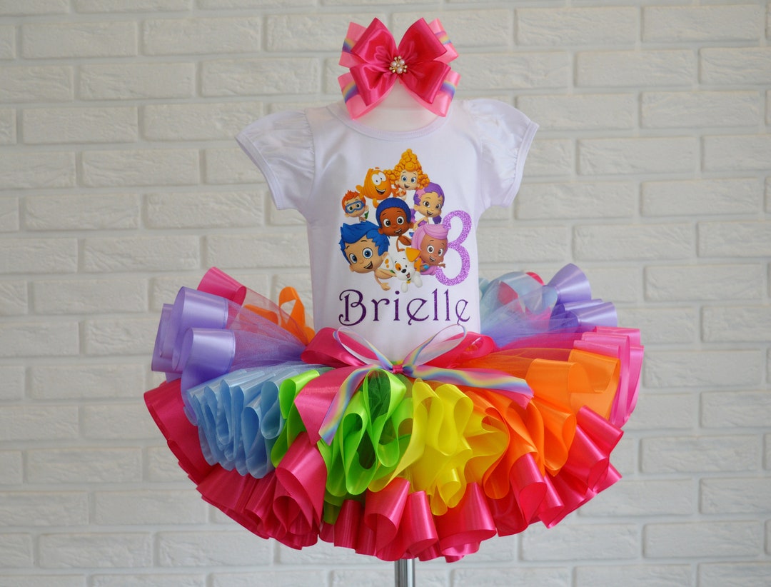 Bubble Guppies Rainbow Birthday Outfit Guppies Molly Deema Oona Birthday Tutu Set Etsy