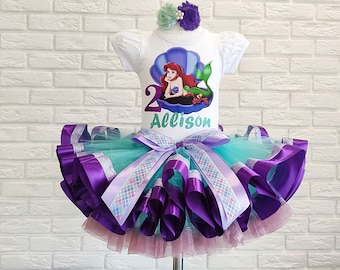 Princess Mermaid Birthday outfit, Princess Ariel Custom birthday tutu set, Mermaid Under The Sea party baby girls tutu dress