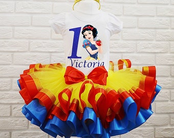 Snow Whit Princess Birthday tutu outfit, Custom Snow White birthday tutu set, Princess Themed birthday party tutu dress