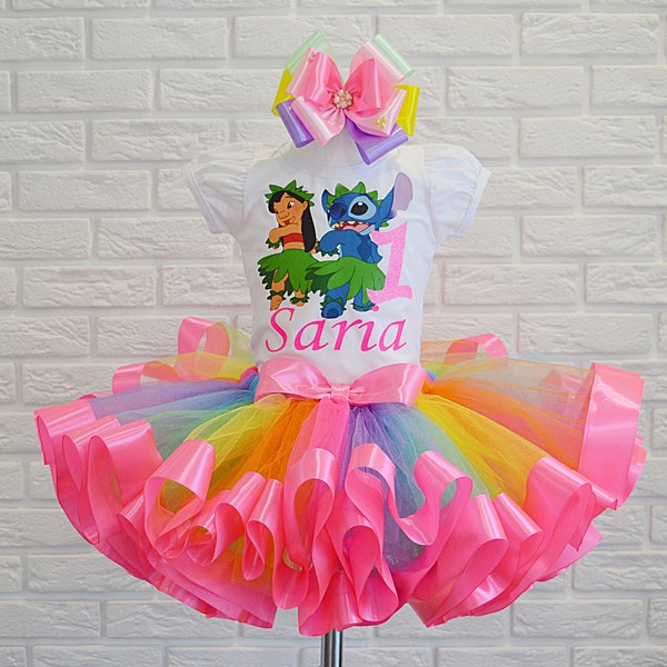 Hawaiian Lilo Birthday tutu outfit, Hawaiian monster Personalized Blue Alien birthday party dress