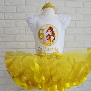Yellow Princess Belle Birthday Tutu Outfit: Personalized Party Dress