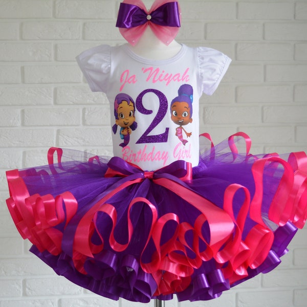 Bubble Guppies Inspired birthday outfit, Guppies Oona and Zooli birthday tutu set, Bubble Guppies custom 1st birthday party tutu dress