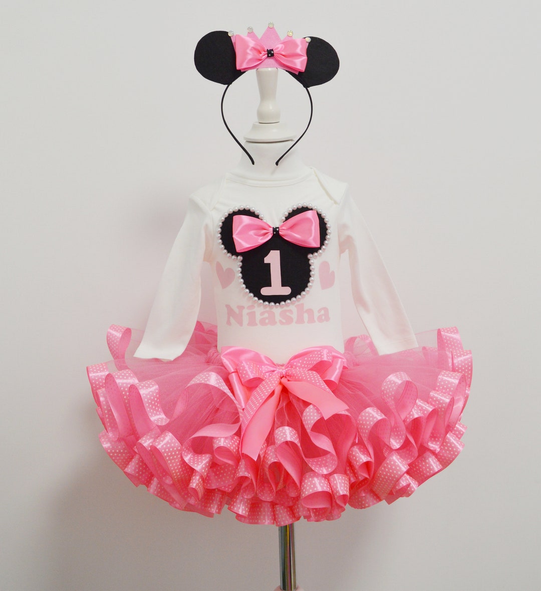 Girls Pink Birthday Mouse Tutu Set, Pink Birthday Tutu Outfit, Smash