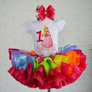 Custom Princess Peach birthday tutu set, Princess Peach Tee birthday party cosplay costume