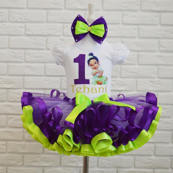 Baby Princess Tiana Birthday outfit, Custom Baby Tiana Inspire birthday tutu set, The Princess and The Frog 1st birthday party tutu set