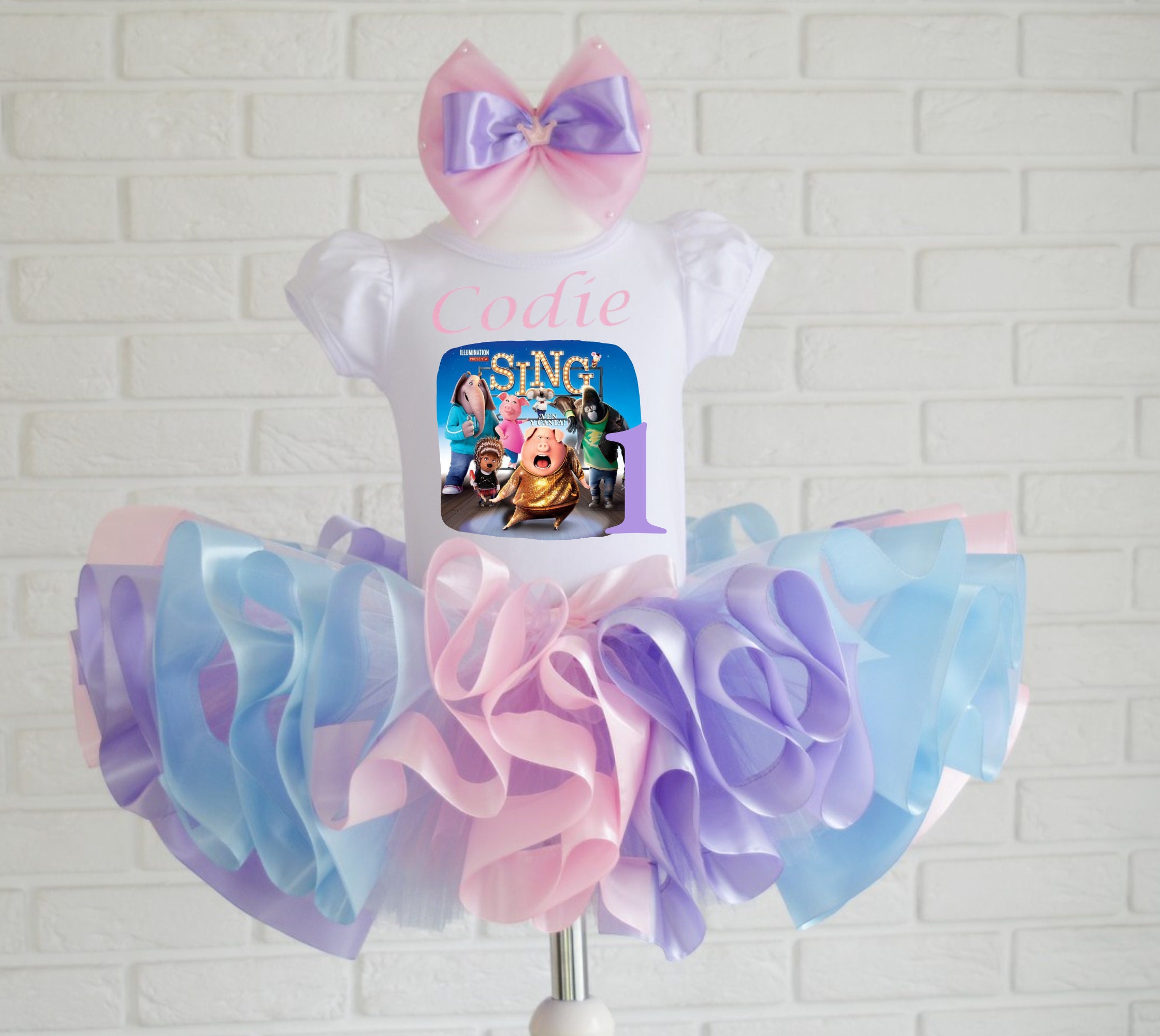 Sing 2 Birthday Party tutu outfit for baby girl, Personalized Sing 2 the Movie 1st birthday tutu set.