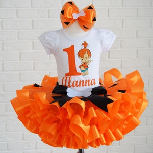 Orange Pebbles Birthday Tutu Outfit: Girls 1st Birthday Party Dress