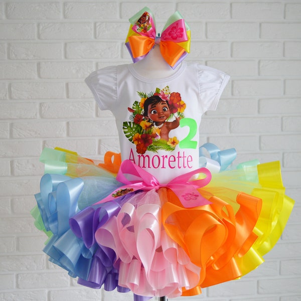 Moana Inspired Birthday tutu outfit, Baby Moana Hawaiian Princess Custom birthday tutu set.