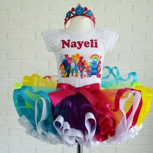 Poppy Trolls Girls tutu Costume, Birthday outfit Poppy Trolls tutu set, birthday Poppy Trolls party outfit.