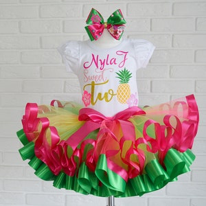 Pineapple Luau Birthday Tutu Outfit: Hawaiian First Birthday party Dress