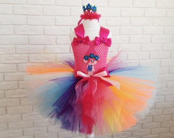 Poppy Trolls Birthday tutu dress, Trolls Birthday tutu outfit, Poppy tutu set, birthday Poppy Trolls party dress, Poppy 1st dirthday outfit