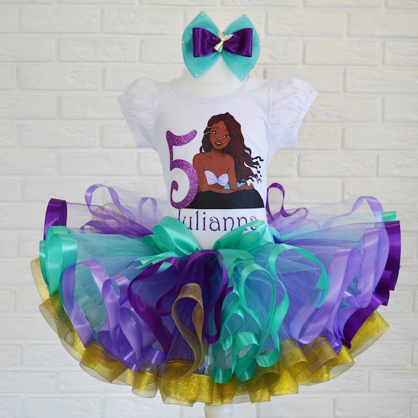 African American Ariel Mermaid Birthday tutu outfit, Black Princess Ariel birthday tutu set, Mermaid Birthday Party, Mermaid Costume